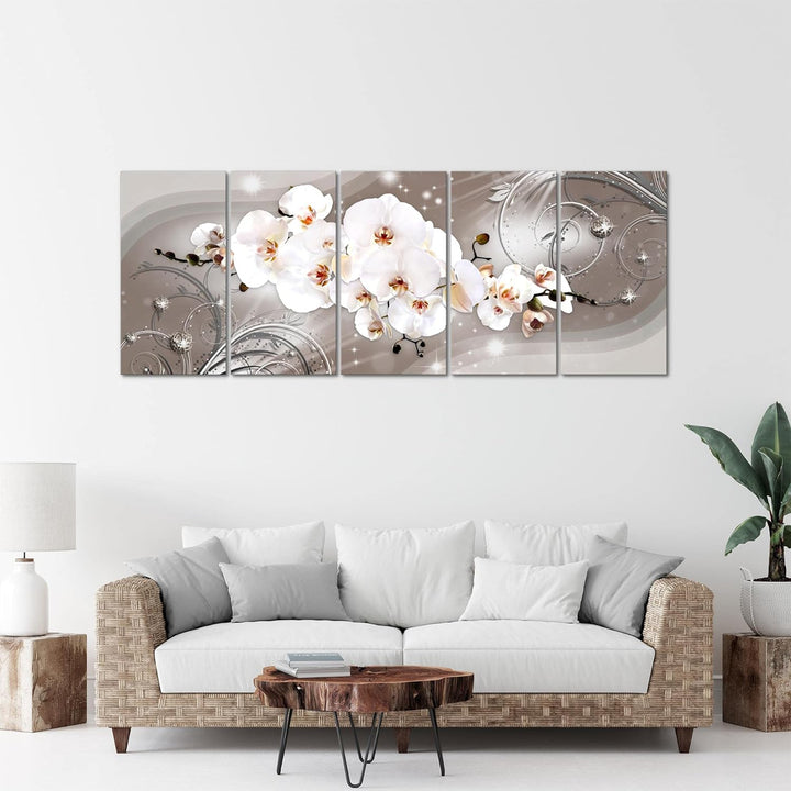 Runa Art Wandbild XXL Blumen Orchidee Wohnzimmer Schlafzimmer 200 x 80 cm Beige Braun 5 Teilig - Mad