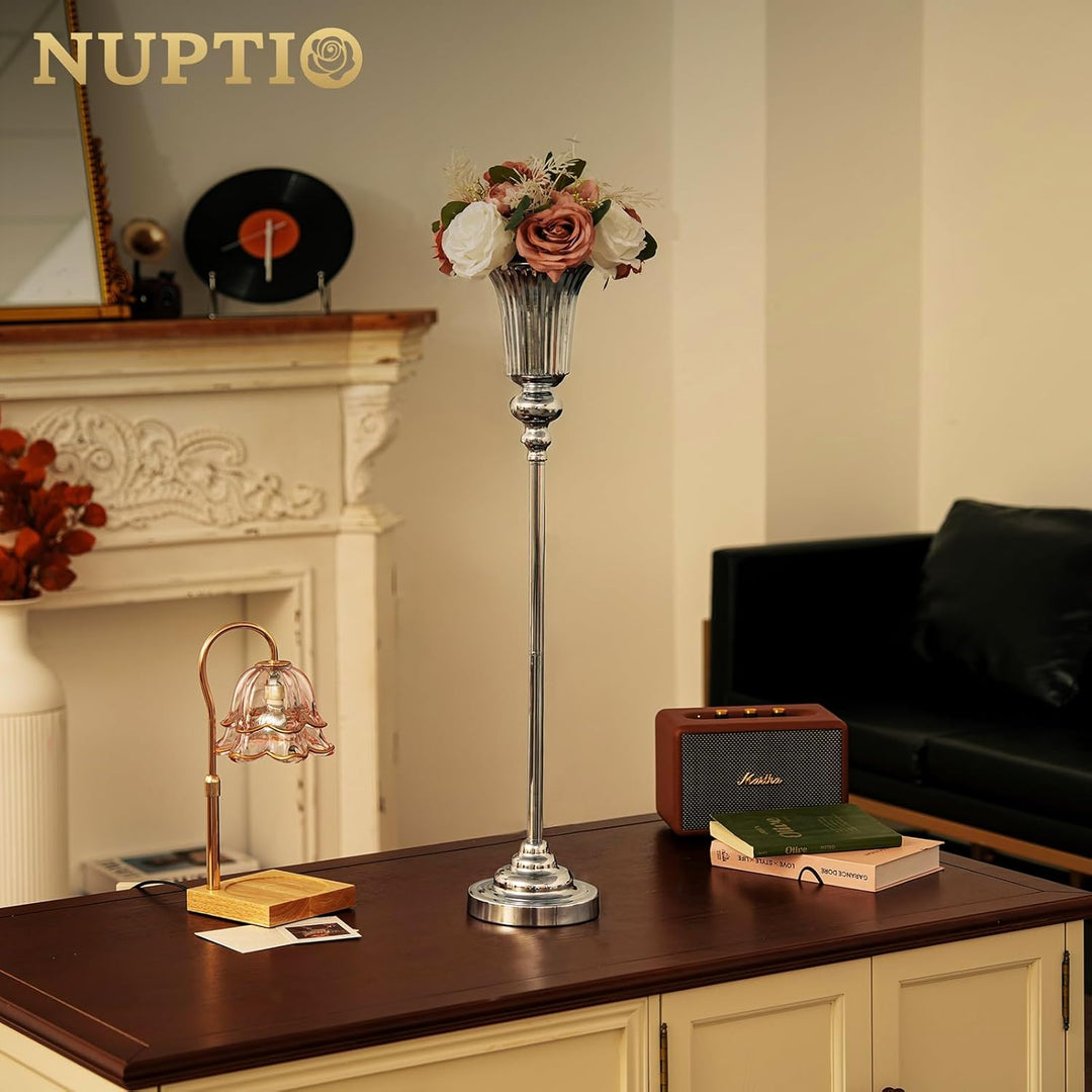 NUPTIO Blumenständer Metall Silber Vase: 2 Stück 77.5cm Hoch Blumenvase Hochzeit Ständer Trompete Va