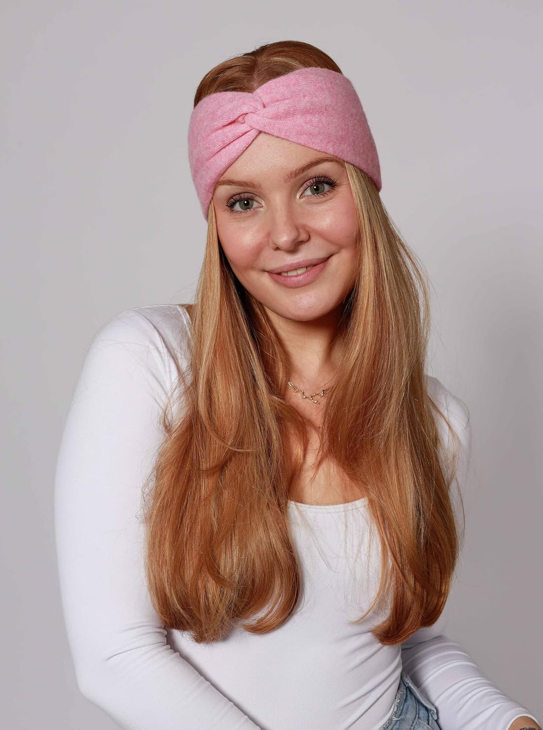 Zwillingsherz Stirnband aus 100% Kaschmir - Hochwertiges Strick-Kopfband im Uni Design für Damen Fra