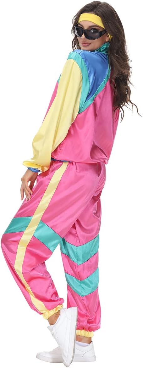 FYMNSI Herren Damen 70er 80er Jahre Outfit Trainingsanzug Jogginganzug Faschingskostüm Halloween Mot