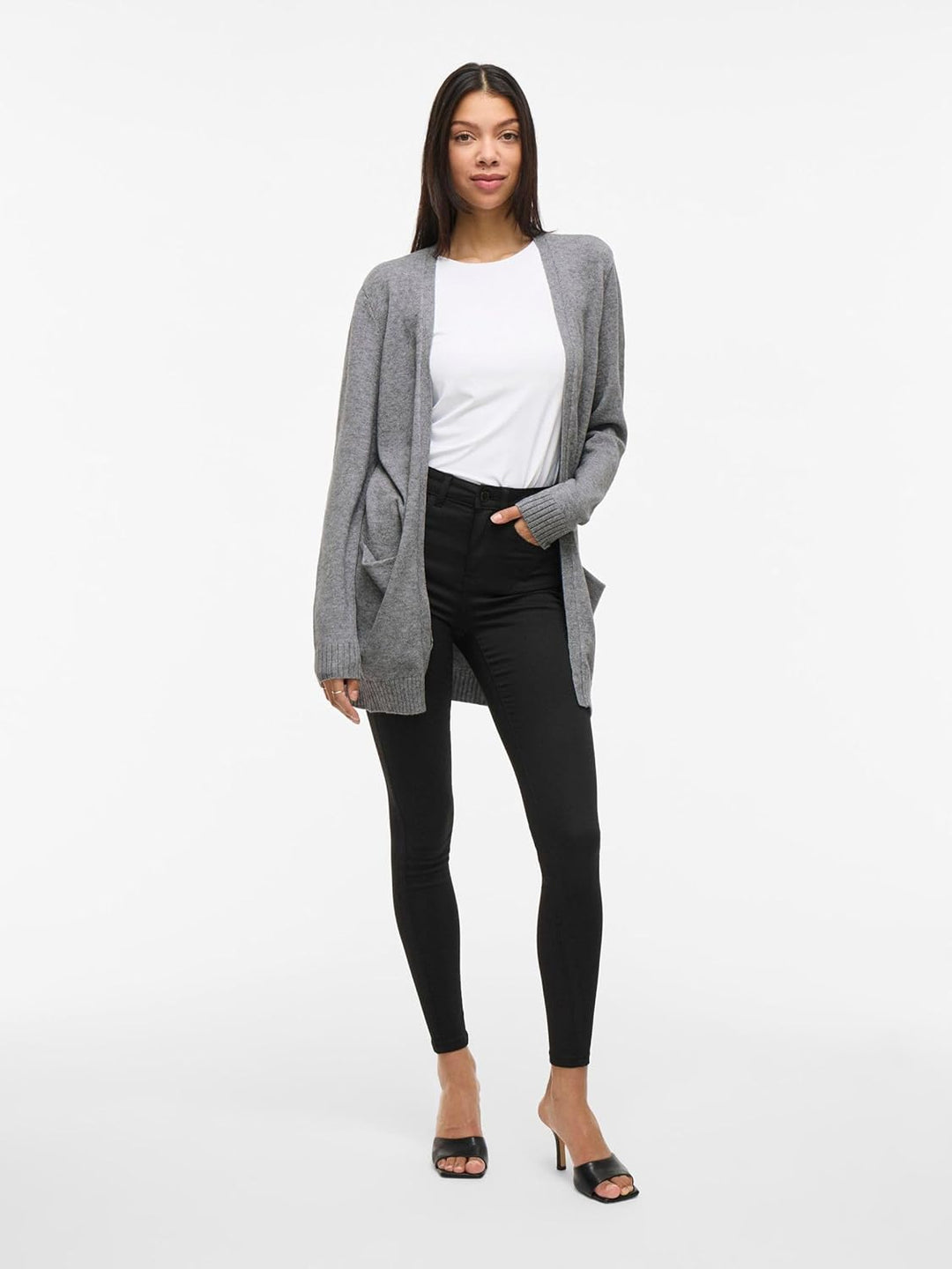 Vila Damen Viril Open L/S Knit Cardigan-Noos Strickjacke XS Medium Grey Melange, XS Medium Grey Mela