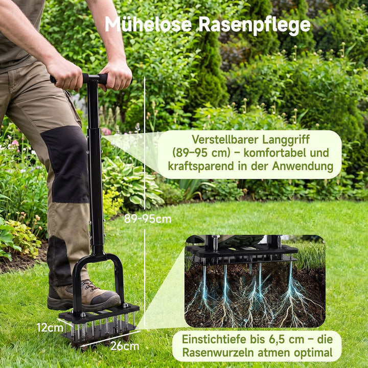 HAUSPROFI Innovative Rasenlüfter Manuell, 15 Spikes Aerifizierer für Rasen,6 Federn Rasen Aerifizier