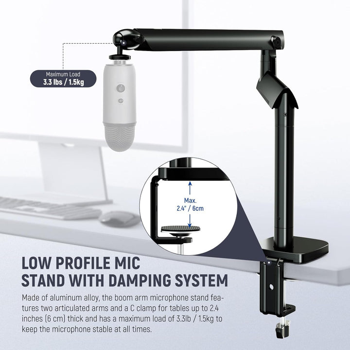 NEEWER Mikrofonständer Boom Arm, Low Profil Microphone Halter, Tischhalterung mit Kugelkopf 3/8Zoll