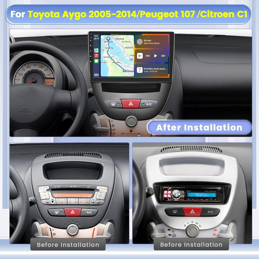 Hikity 8 Core 4GB+64GB Android 15 Autoradio für 2005-2014 Toyota Aygo Peugeot 107 Citroen C1 Radio W