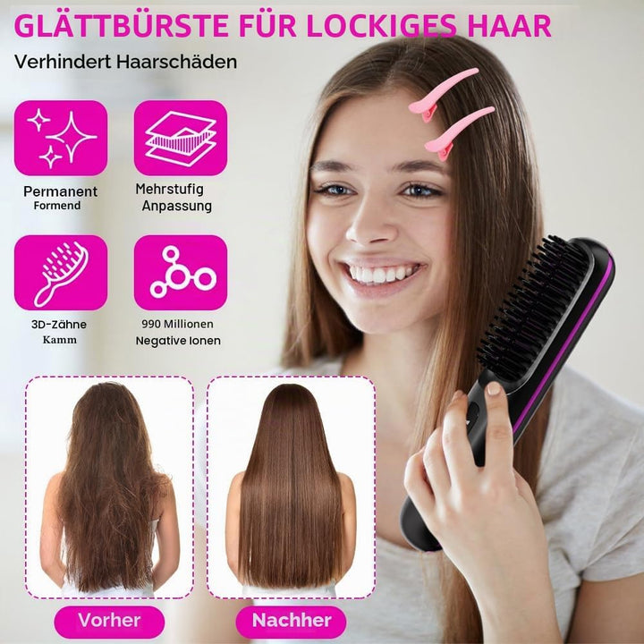 Stylingbürste für Kurze Haare, Haarbürste Elektrisch, Tragbare Glättbürste Kabellos mit LED-Anzeige,