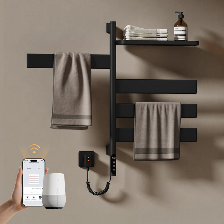 EMKE Handtuchheizkörper Elektrisch 76 x 45cm, WiFi Smart Thermostat elektrischer Badheizkörper, 180°