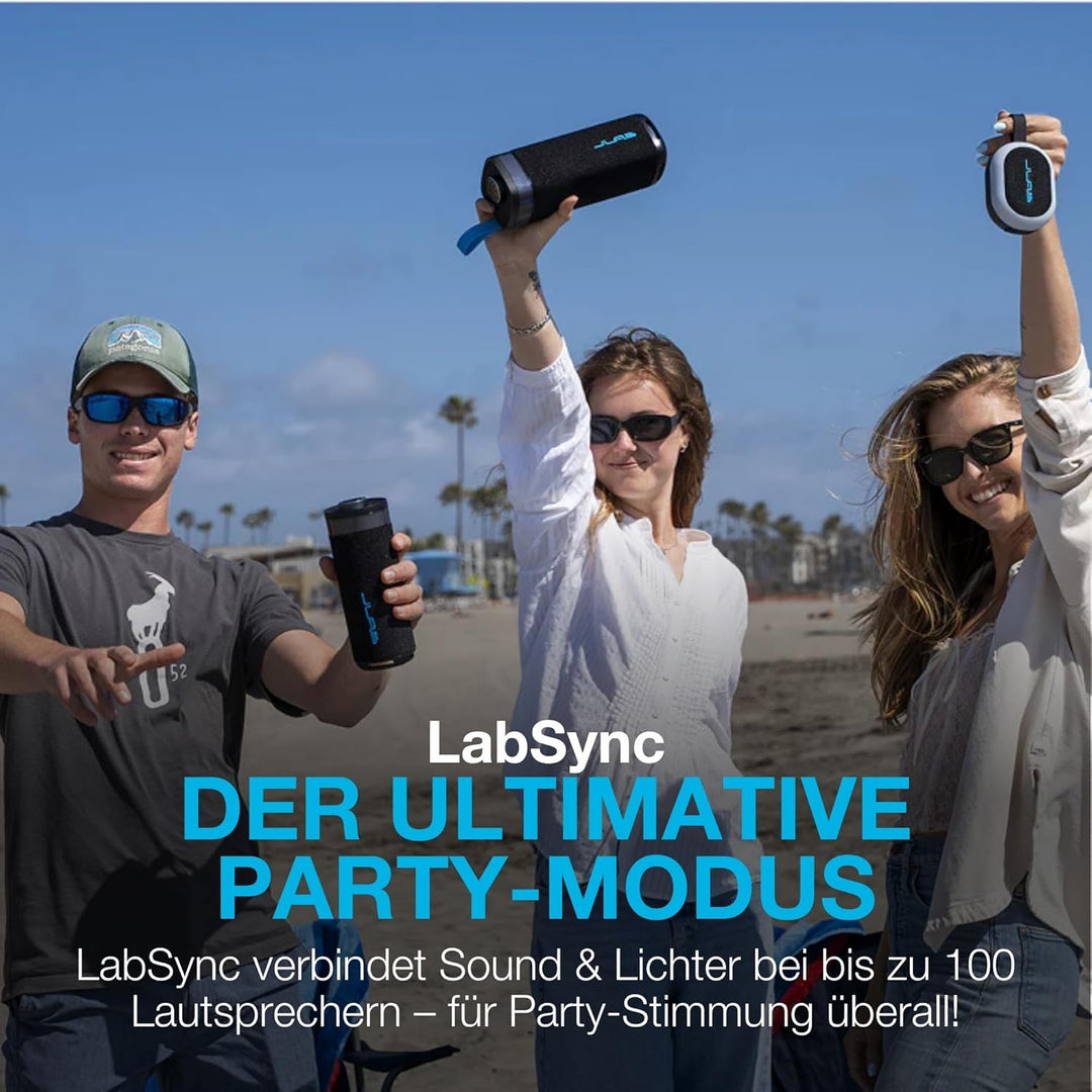 JLab Pop Party Ultrakompakter, tragbarer Bluetooth-Lautsprecher mit 8+ Std. Akku, 5W kabelloser, Kle