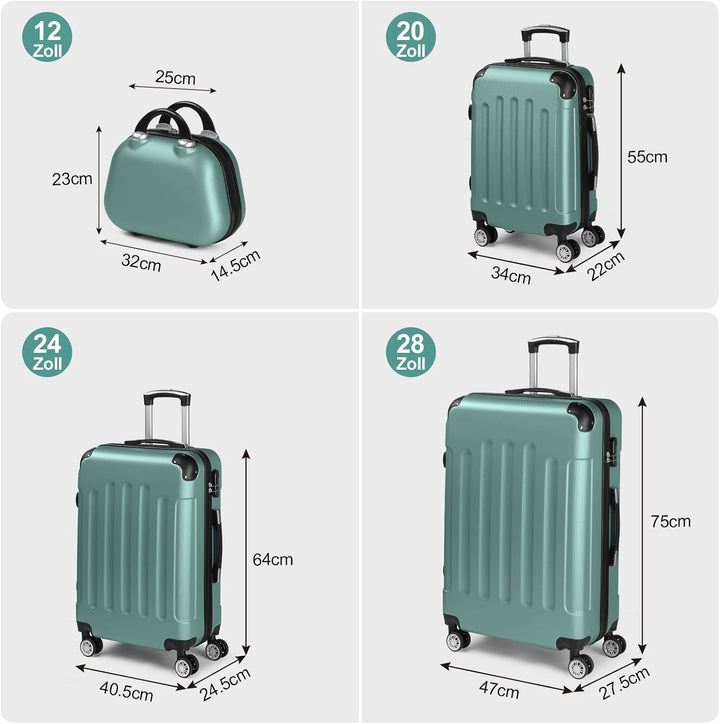 LALAHO Kofferset Koffer Set 4 teilig Hartschale (Türkis) | Handgepäck koffer aus ABS, Reisekoffer mi