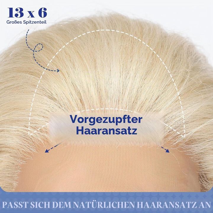 HAIRCUBE 13x6 HD Synthetische Lace-Front-Perücke, 24 Zoll Platinblond Lange Lockige Stufenperücken,