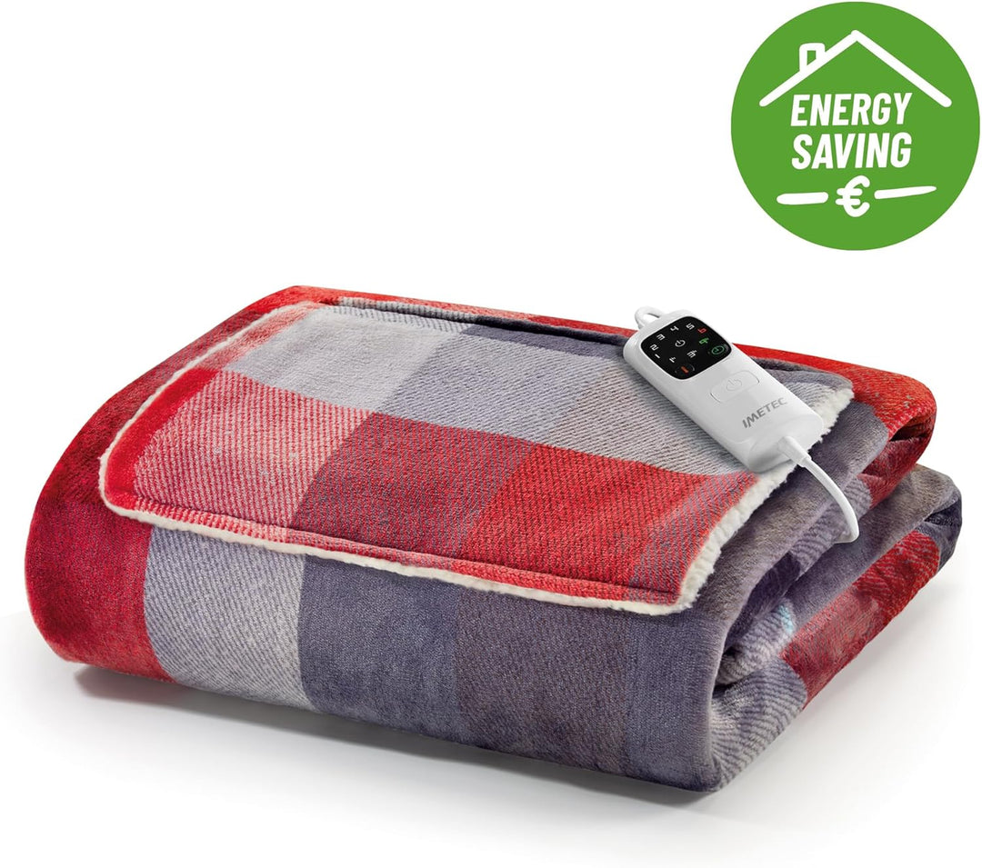 Imetec Adapto Velvet Tartan Heizdecke mit Taschen für Hände und Füsse, 150x110 cm Wärmedecke, gering