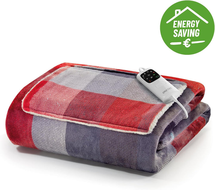 Imetec Adapto Velvet Tartan Heizdecke mit Taschen für Hände und Füsse, 150x110 cm Wärmedecke, gering