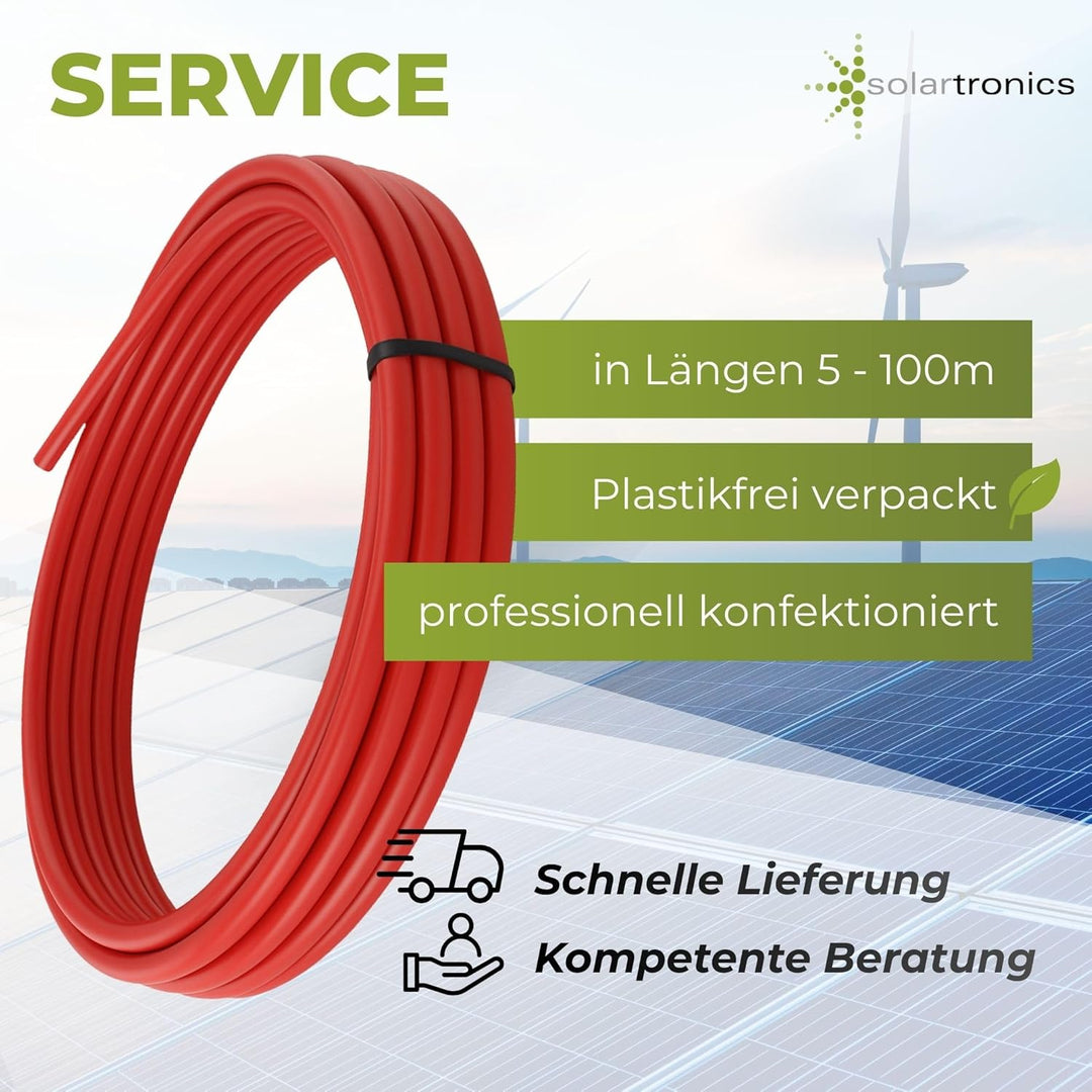 SOLARTRONICS Solarkabel 10mm² 10m Rot, H1Z2Z2-K, flexibel, erdverlegbar, PV-Kabel für Photovoltaikan