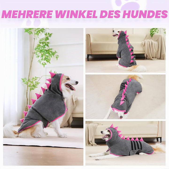 HezzLuv Hundebademantel mit Dinosaurierhorn, Schnelltrocknend Bademantel Hund aus Mikrofaser, Einste