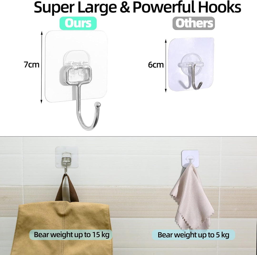 Charfia 16 Stück 15kg (Max) Selbstklebend Haken Extra Stark, Grosse Klebehaken Transparent Haken Sel