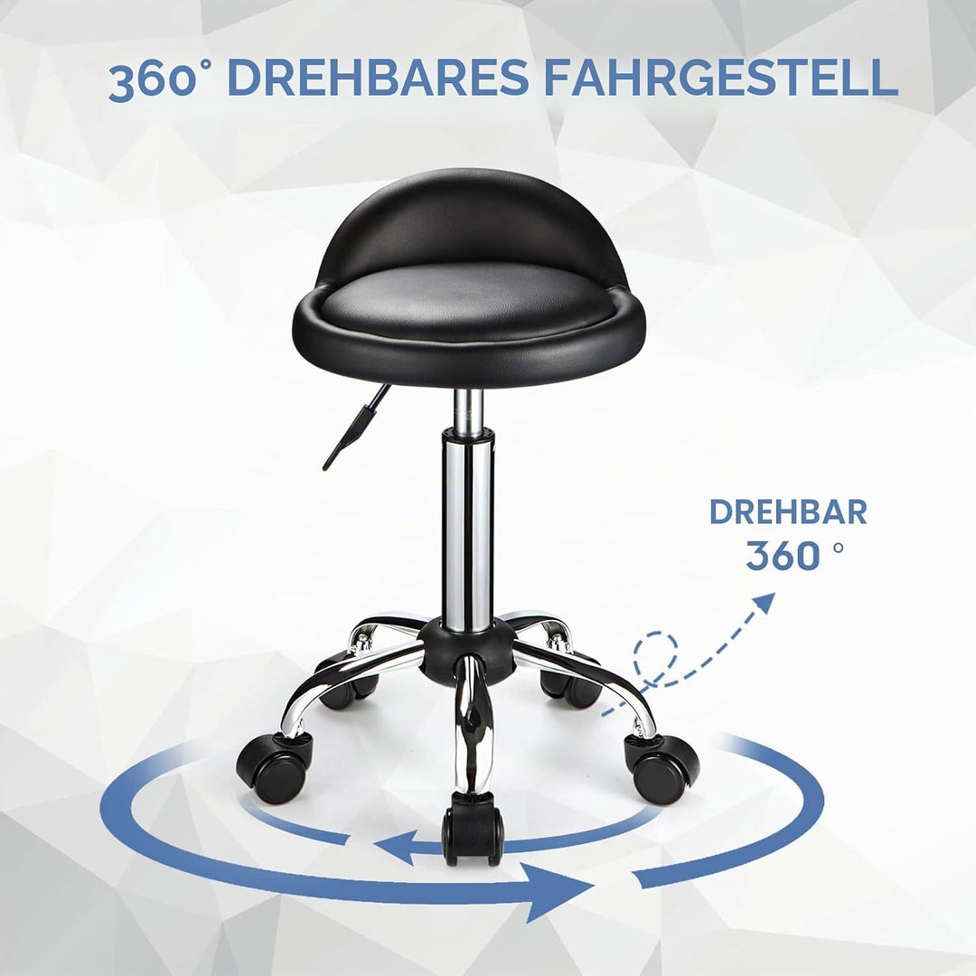 FNZIR Drehstuhl Rollhocker mit Rollen höhenverstellbar Hocker Zeichenstuhl mit niedriger Rückenlehne