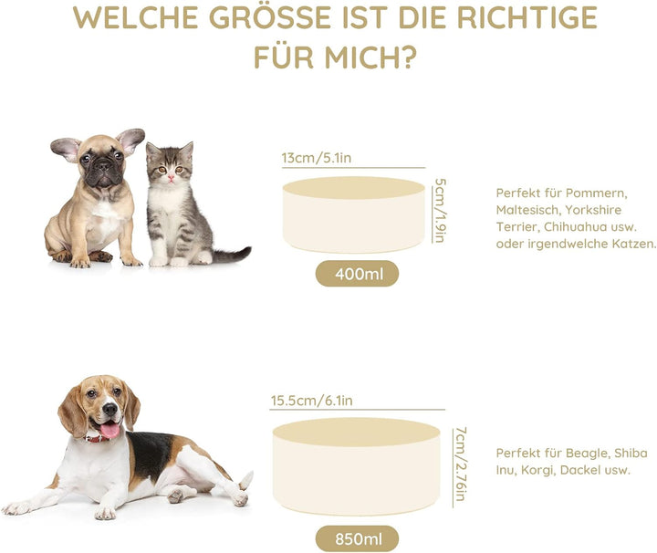 SPUNKYJUNKY Keramik Doppel Futternapf mit Bambus Ständer für Katzen und Hunde (400ml, Beige) Beige D