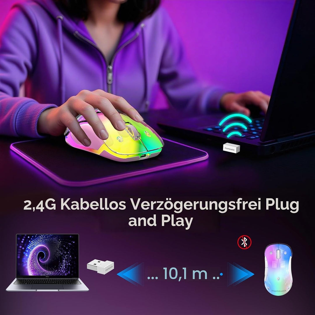 memzuoix LED Kabellose Maus – Wiederaufladbare 2.4G Optische Maus mit Magnetischer Abdeckung, Sanfte