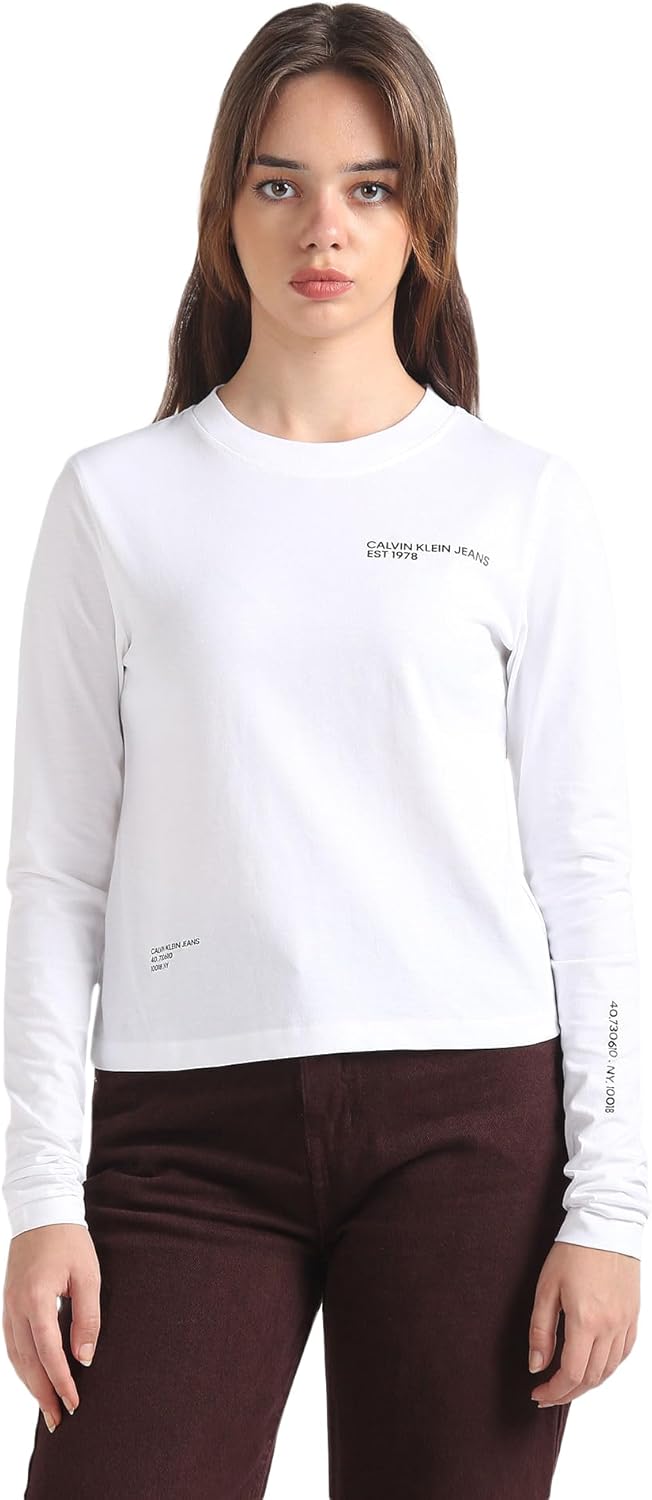 Calvin Klein Damen Langarm T-Shirts XS Weiss (Bright White), XS Wei&amp;