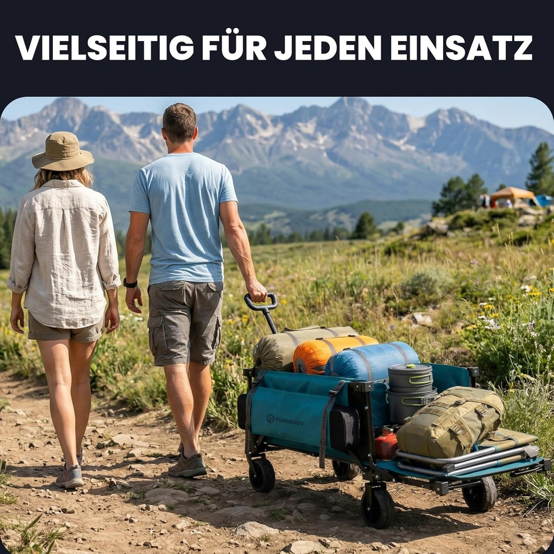 FUNDANGO XXL Bollerwagen Faltbar 180KG 200L mit Heckklappe, 114CM Extra Lang, Kompakt Zusammenklappb