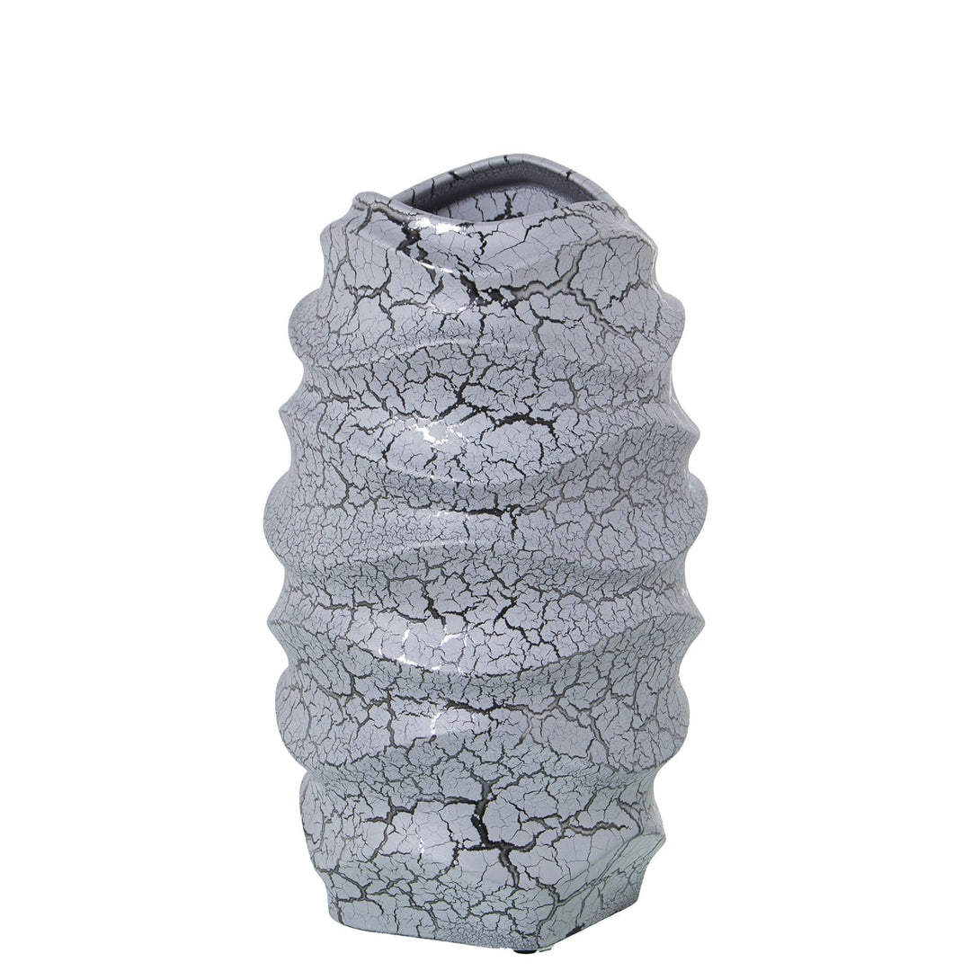 Tischvase aus Keramik in craquelé-grau und Silber, 20 x 33 cm, Mund 10 x 10 cm