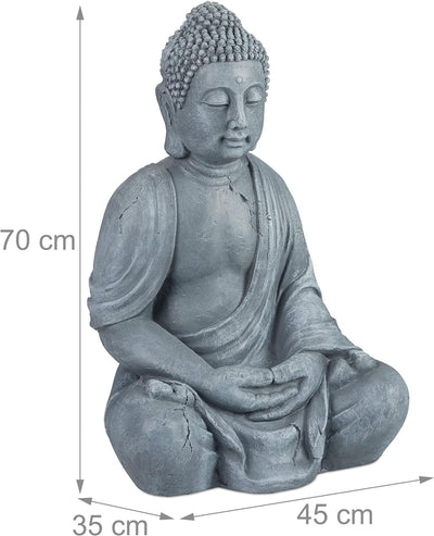 Relaxdays Buddha Figur sitzend, XL 70 cm, Gartenfigur, Dekofigur Wohnzimmer, wetterfest & frostsiche