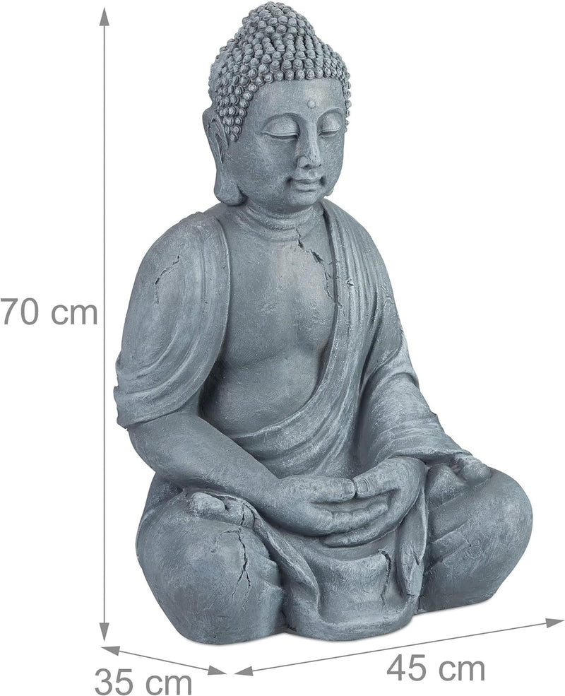 Relaxdays Buddha Figur sitzend, XL 70 cm, Gartenfigur, Dekofigur Wohnzimmer, wetterfest & frostsiche