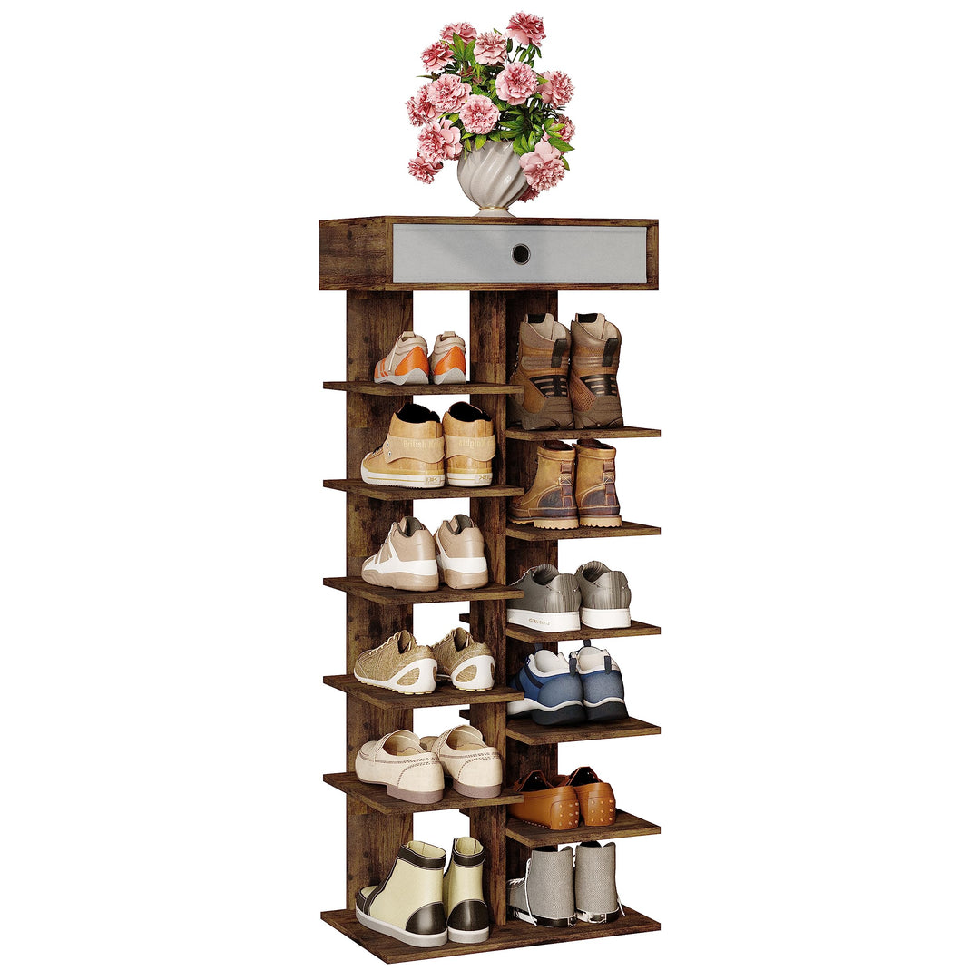 WOLTU Schuhregal mit Schublade, Holzoptik,Schuhschrank mit 12 Ablagen,Schuh-Organizier, Schuhaufbewa