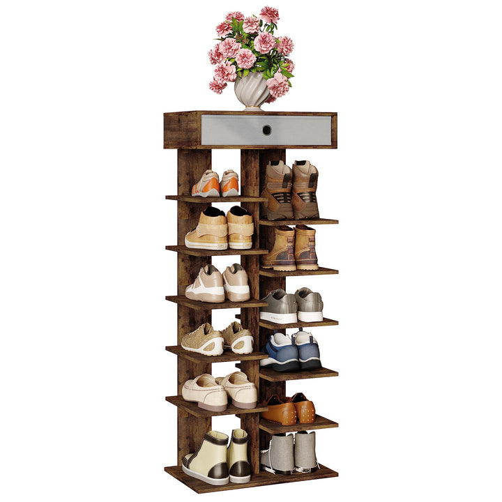 WOLTU Schuhregal mit Schublade, Holzoptik,Schuhschrank mit 12 Ablagen,Schuh-Organizier, Schuhaufbewa