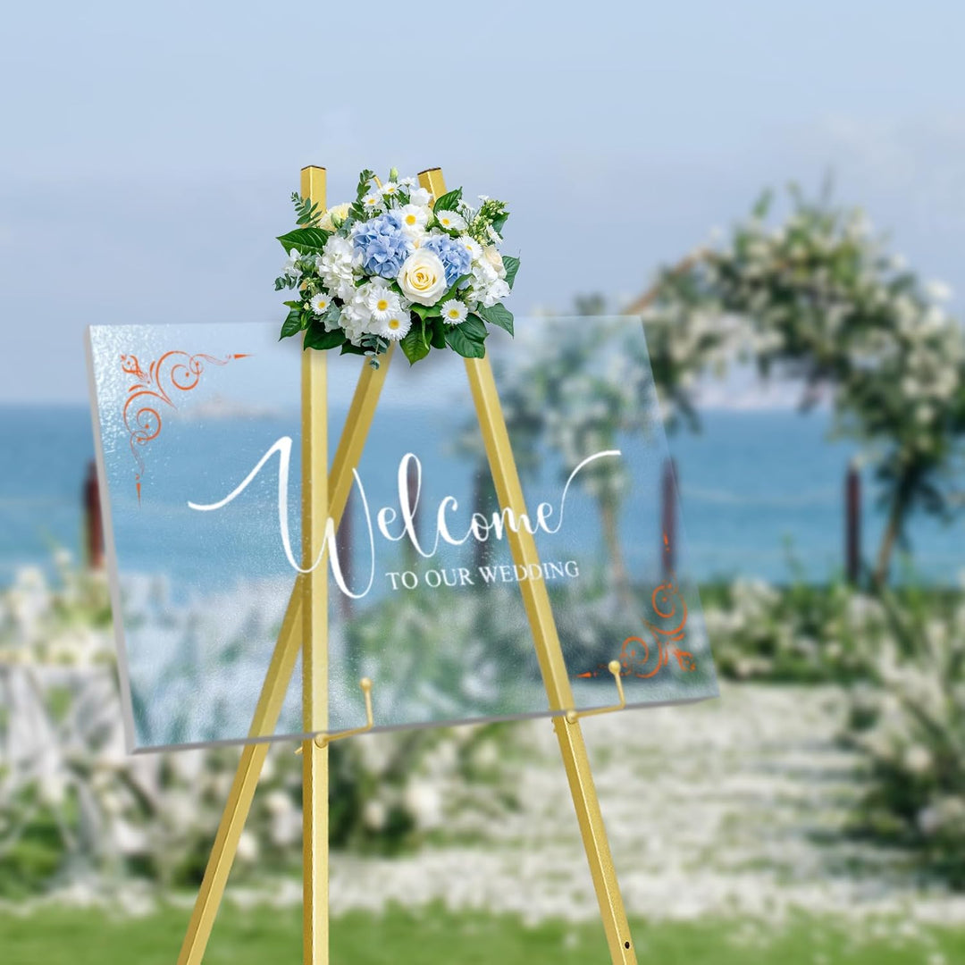 WATIHERE Goldener Staffelei-Ständer für Hochzeitsschilder, keine Montage erforderlich, verstellbar,