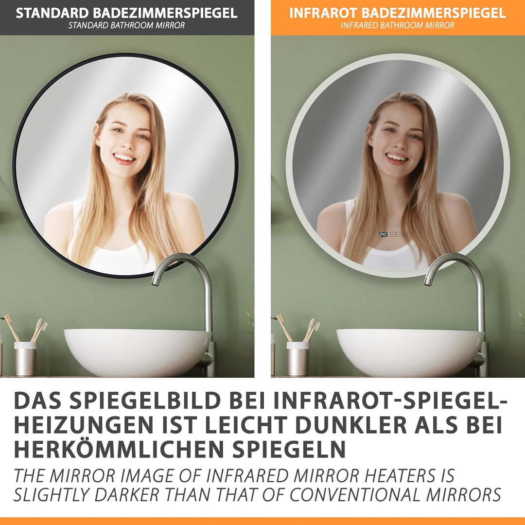 Infrarot Spiegelheizung Heizspiegel LM400-Pro 70x80cm 400W mit Beleuchtung, Tuya Smart App, Antibesc