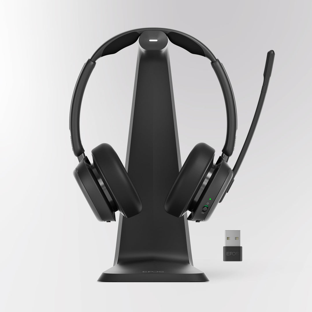 EPOS Impact 1000 MS UC ANC Bluetooth-Headset mit Ladestation und USB-C + USB-A Adapter für PC und Ma