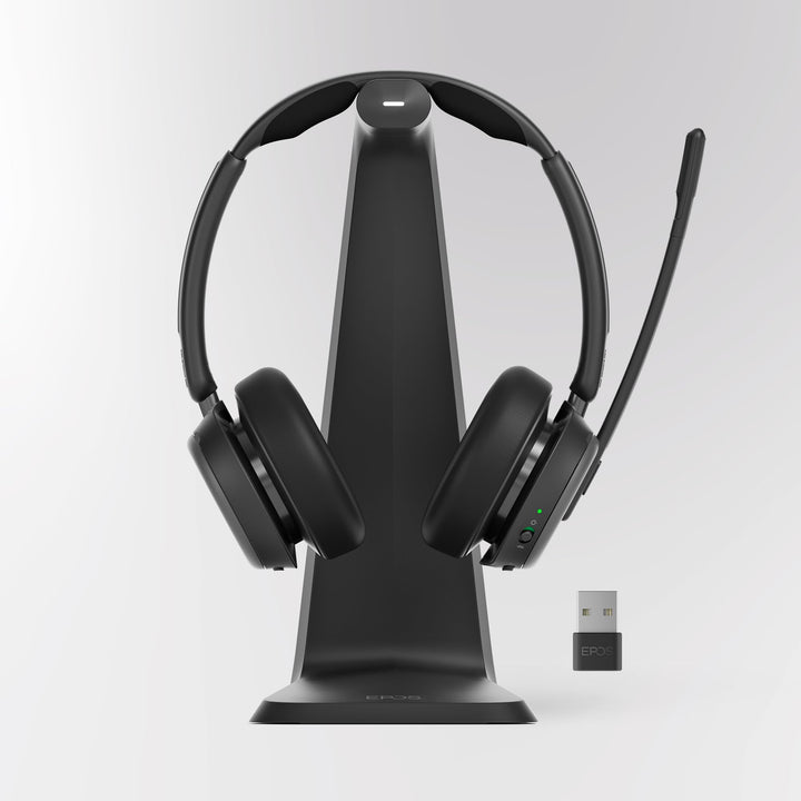 EPOS Impact 1000 MS UC ANC Bluetooth-Headset mit Ladestation und USB-C + USB-A Adapter für PC und Ma