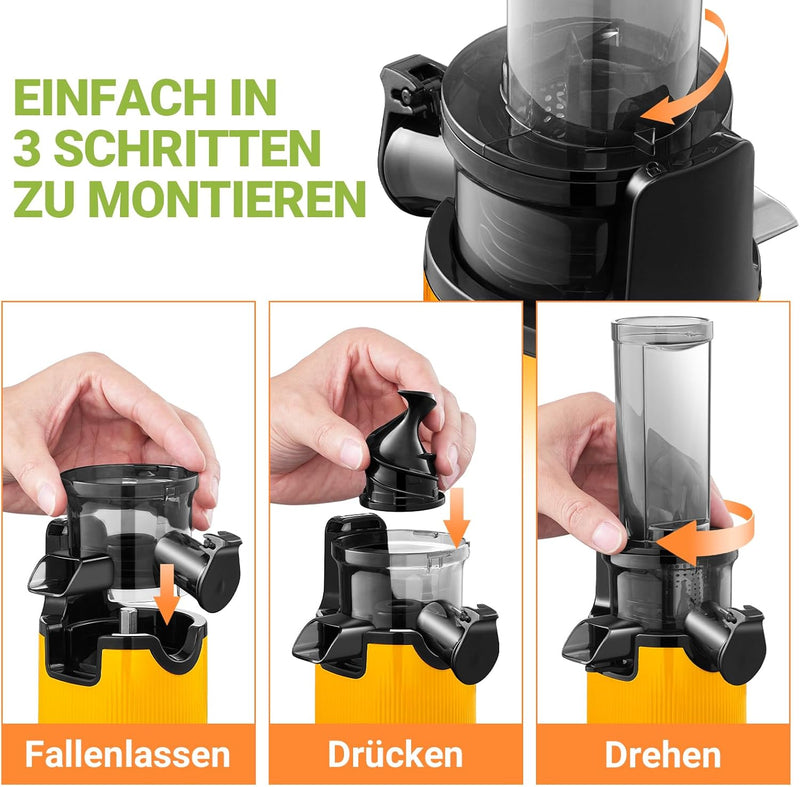 Entsafter AOBOSI-Mini slow juicer mit Rückwärts-Kau-Funktion-saftpresse elektrisch mit Bürste und 2