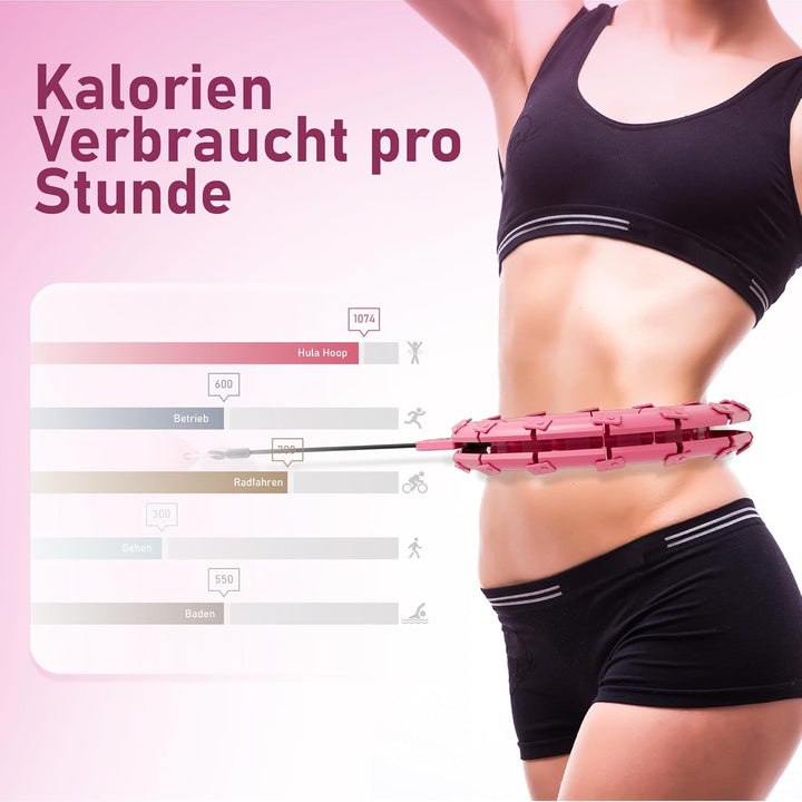 Smart Hula Hoop Reifen mit Gewichtsball für Erwachsene, mit Resistance Band und Massband, 24 verstel