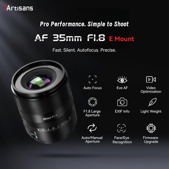 7artisans AF 35mm F1.8 Vollformat-Kameraobjektiv, kompatibel mit Sony E-Mount, grosse Blende, Prime,