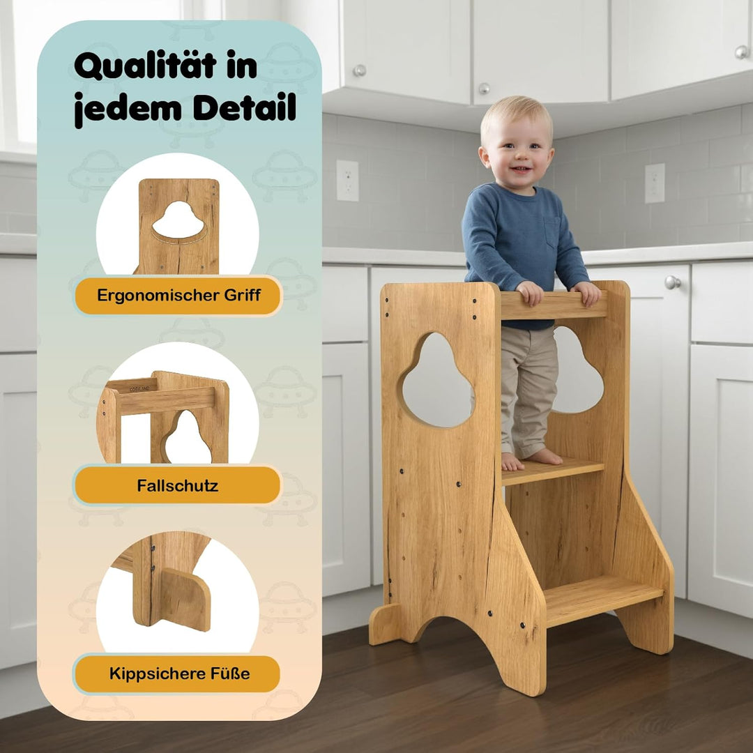 COSYLAND Lernturm ab 1 Jahr - Learning Tower - Höhenverstellbar Montessori Lernturm mit Kippschutz,