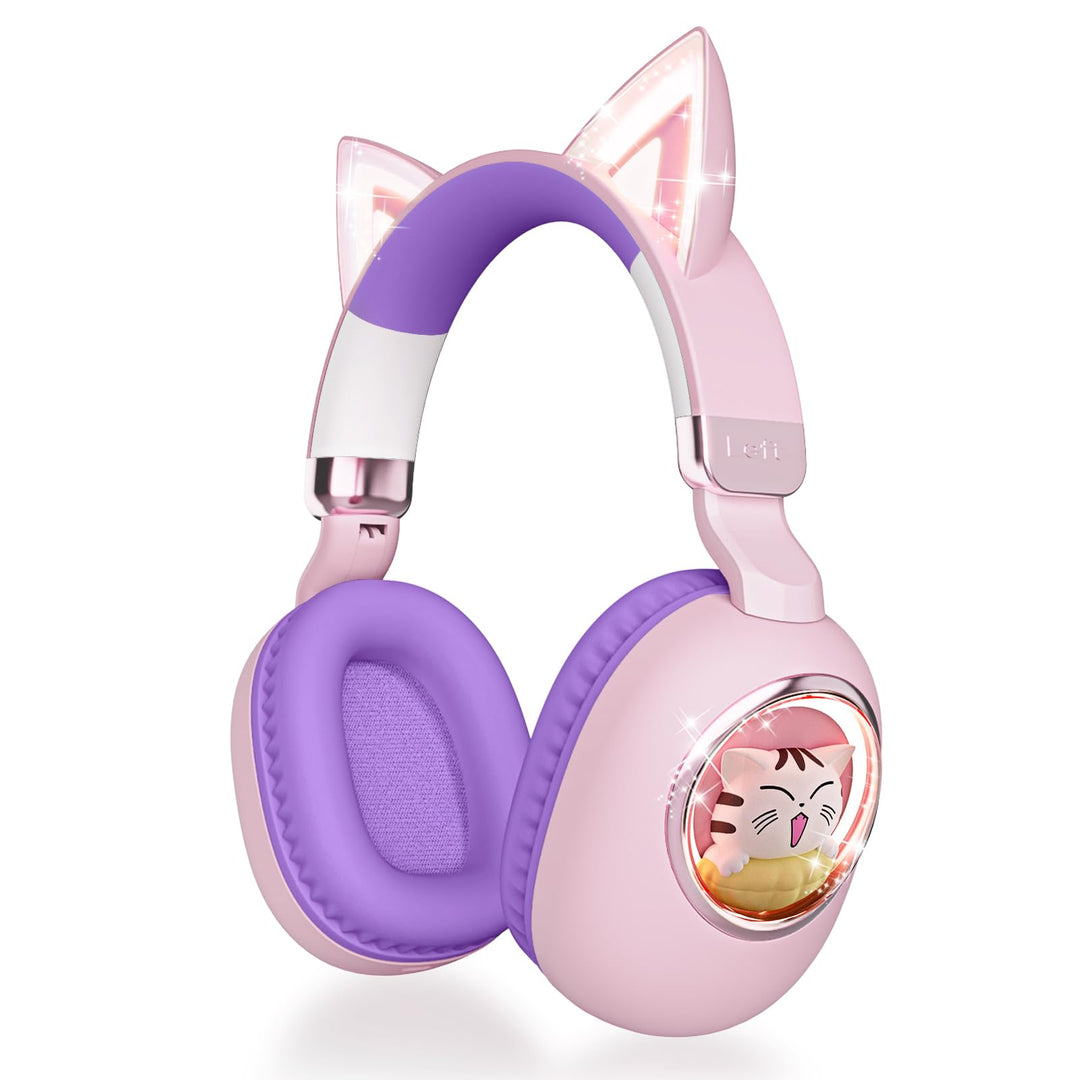 Kinder Kopfhörer mit Katzenohren, Bluetooth 5.4 Over-Ear Noise Cancelling Kopfhörer mit Mikrofon, LE