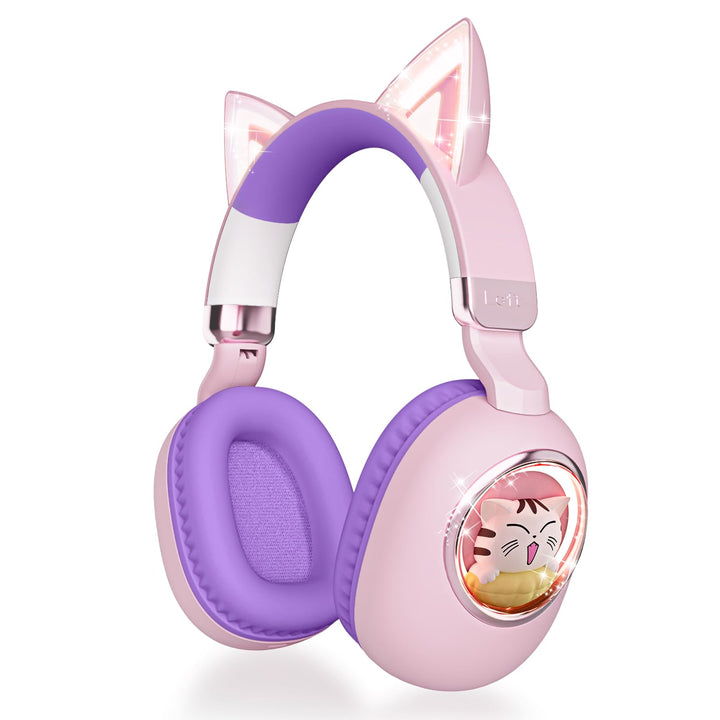 Kinder Kopfhörer mit Katzenohren, Bluetooth 5.4 Over-Ear Noise Cancelling Kopfhörer mit Mikrofon, LE