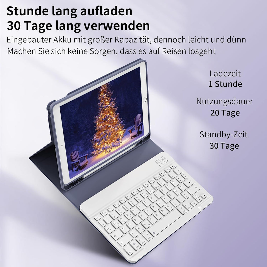 Tastatur Hülle für iPad 10,2 Zoll 9. 8. 7. Generation 2021 2020 2019, Abnehmbarer Bluetooth QWERTZ K