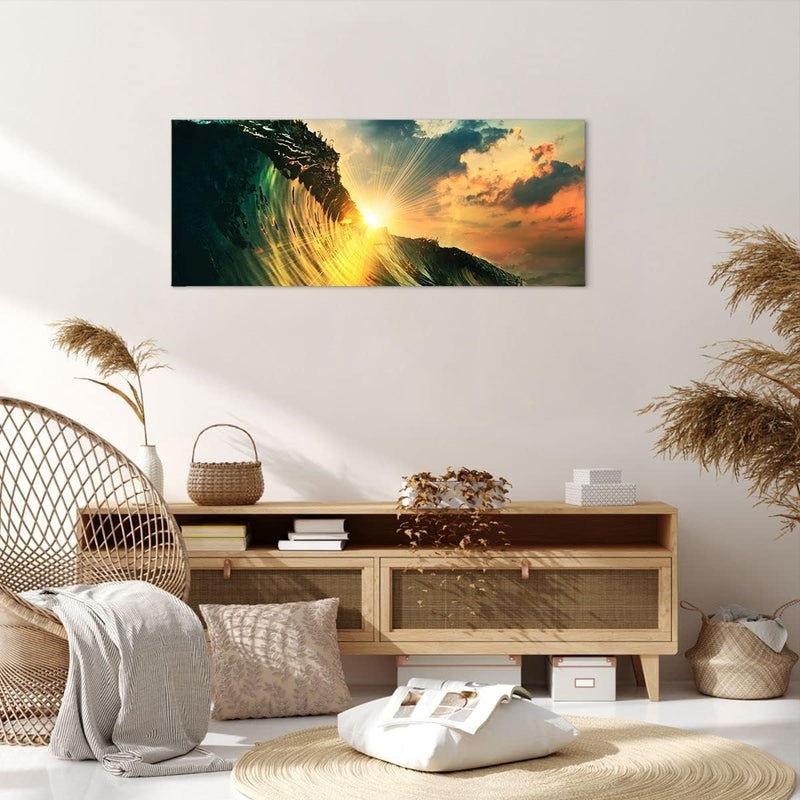 Wandbilder Dekoration Wohnzimmer Meer Welle Wasser Panorama Bilder auf Leinwand 120x50cm Leinwandbil