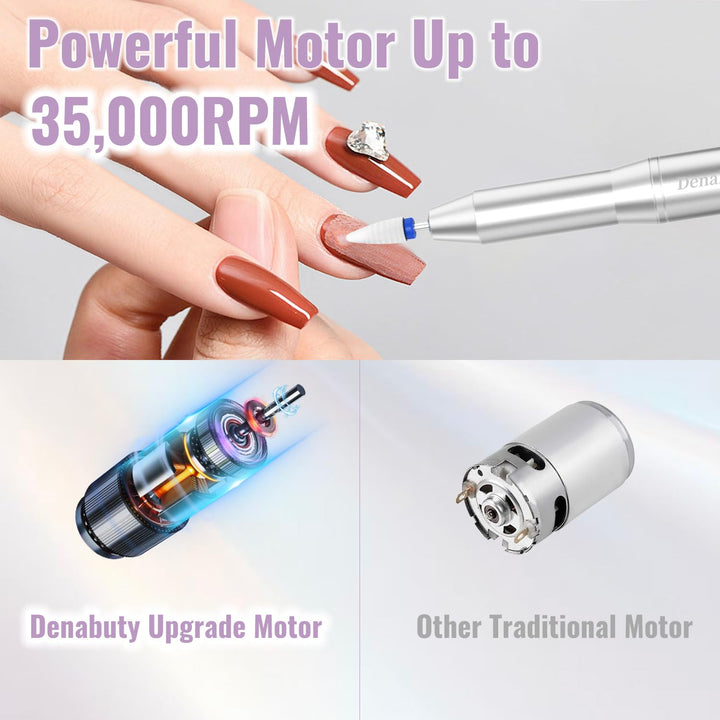 Nagelfräser Kabellos 35000 U/Min, Elektrische Nagelfeile 12 in 1 Fräser Nägel Professionell Nail Dri