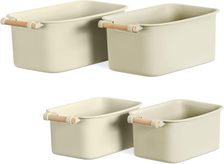 Navaris 4X Aufbewahrungsbox Aufbewahrungskiste mit Holzgriff - Box Organizer zur Aufbewahrung aus Ku