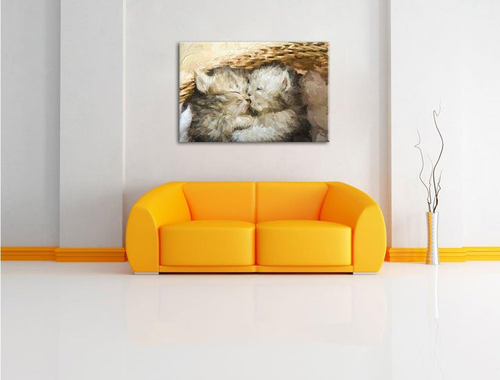 Katzenbabys Pinsel Effekt, Format: 100x70 auf Leinwand, XXL riesige Bilder fertig gerahmt mit Keilra