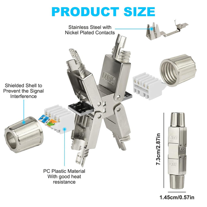 AXFEE 4 x RJ45 Stecker Werkzeuglos für Verlegekabel Cat7 Cat6A, Netzwerkstecker auf Schneidklemme, L