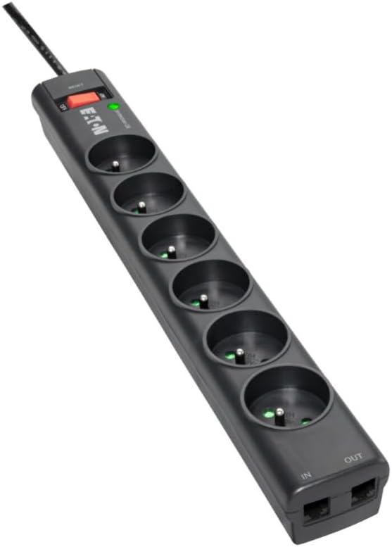 Eaton PS6TD Protection Strip 6 Tel@ DIN - Steckdosenleiste mit Überspannungsschutz (6-fach Schuko Bu