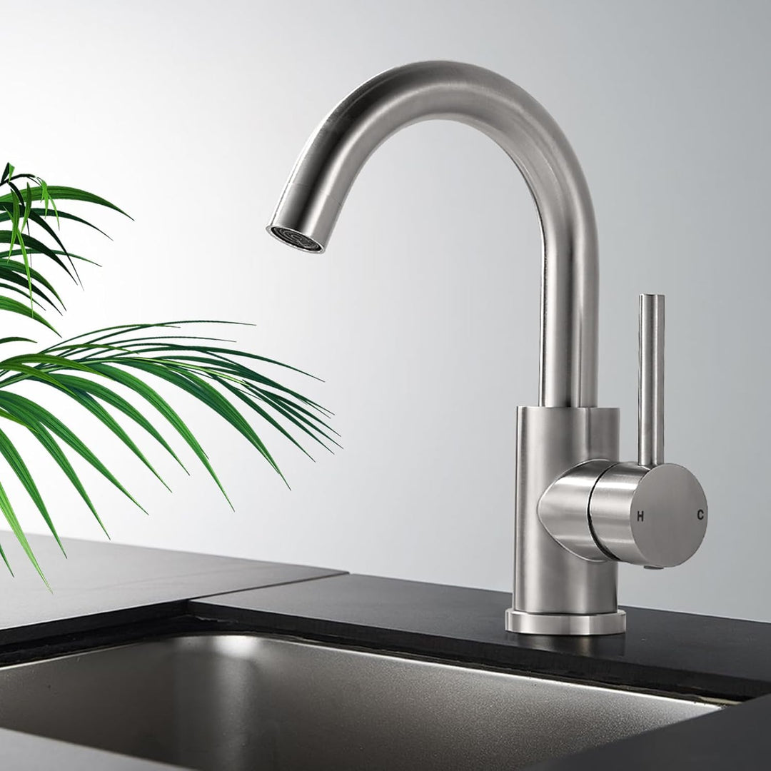 Wasserhahn Bad 360° Drehbar, Edelstahl Waschtischarmatur Armaturen Waschbecken Hoch, Einhebelmischer