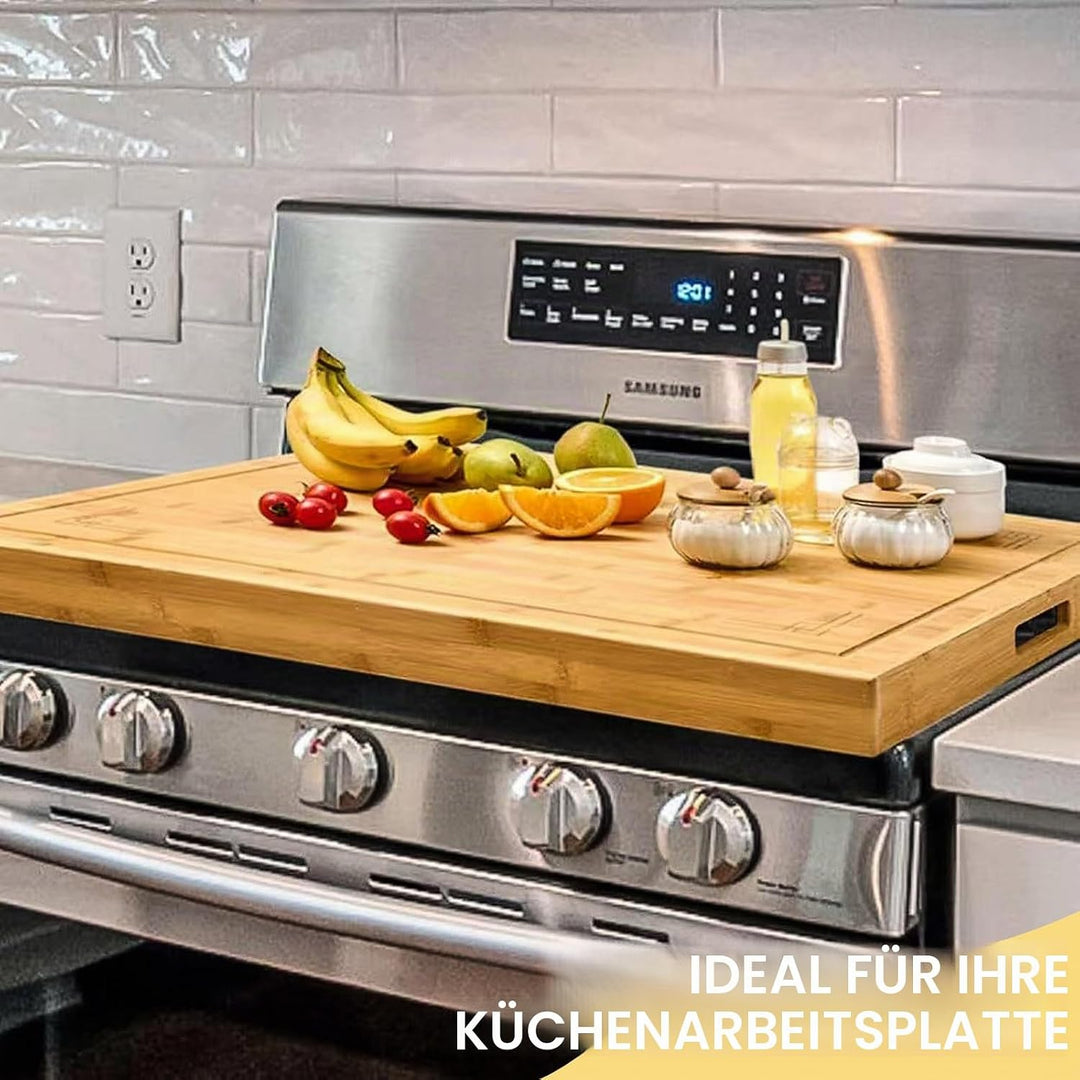 KATKLIU Bambus Schneidebrett gross 75×55 cm mit Griffen – Wende-Herdabdeckung und Nudelbrett für Gas