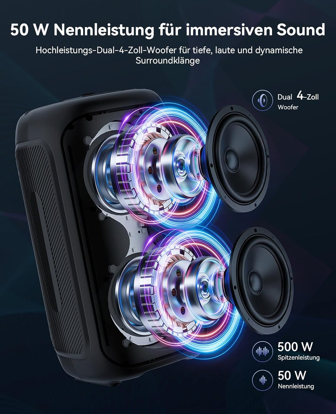 GKD40 Tragbare Karaoke-Maschine für Erwachsene, Bluetooth-Lautsprecher mit PA-System, 2 kabellose Mi