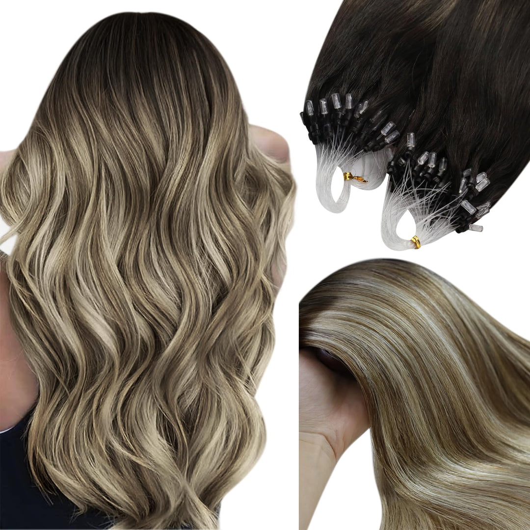 YoungSee Echthaar Extensions Microring Balayage Microring Extensions Braun Ombre Blond Microring Ext