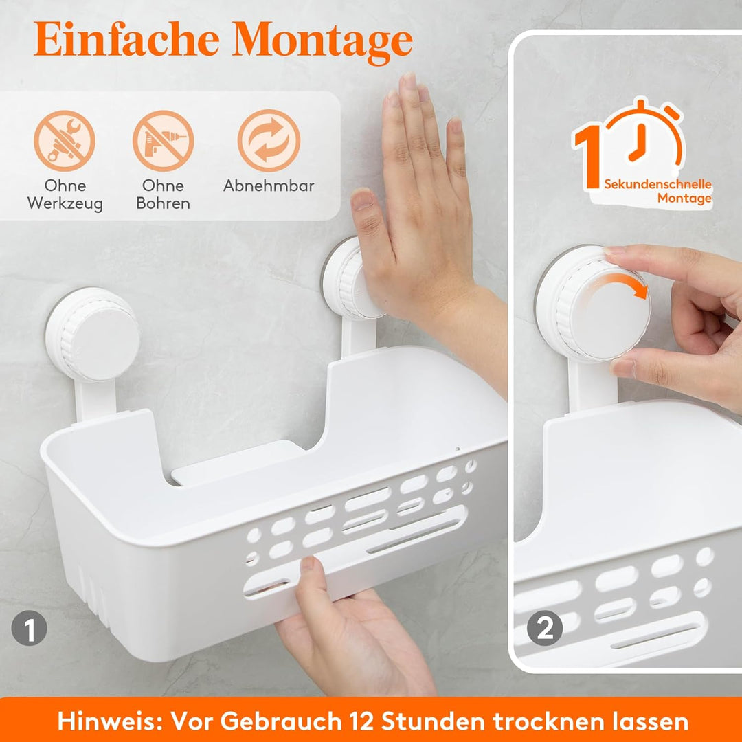 Lifewit Saugnapf Badregal, Duschablage Ohne Bohren, Kunststoff Bad Duschablage mit 4 Haken Duschrega